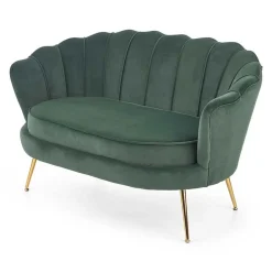 Divanetto 2 posti imbottito 131x77cm in velluto verde gambe oro Gabriella