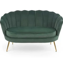 Divanetto 2 posti imbottito 131x77cm in velluto verde gambe oro Gabriella