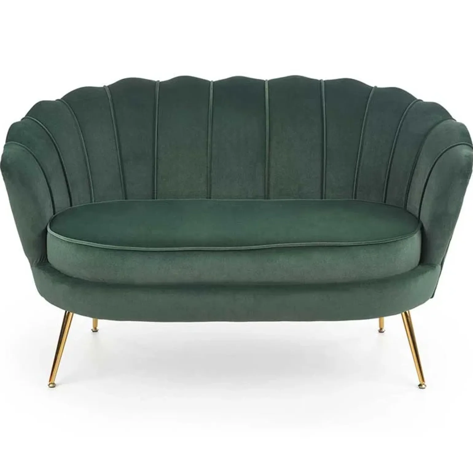 Divanetto 2 posti imbottito 131x77cm in velluto verde gambe oro Gabriella
