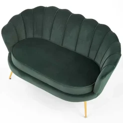 Divanetto 2 posti imbottito 131x77cm in velluto verde gambe oro Gabriella