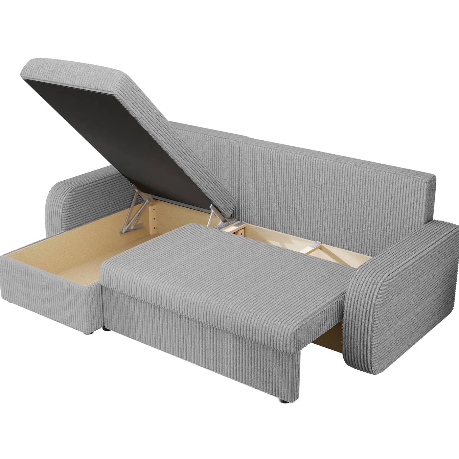 Divano angolare letto 238x147cm 3 posti velluto a coste grigio Flow