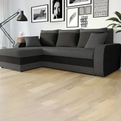 Divano angolare letto 238x147cm 3 posti grigio scuro nero Flow