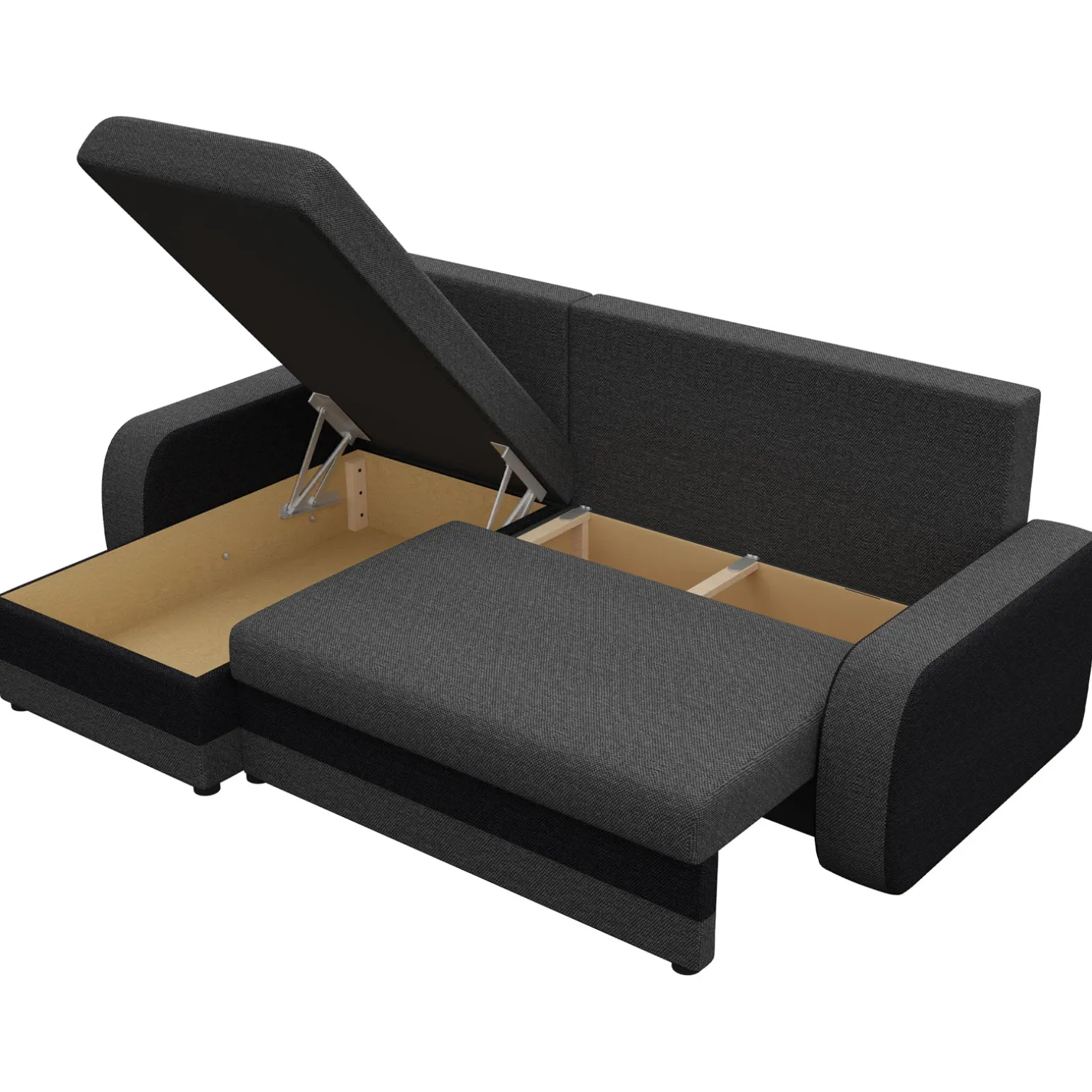 Divano angolare letto 238x147cm 3 posti grigio scuro nero Flow