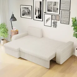 Divano angolare letto 238x147cm 3 posti velluto a coste beige Flow