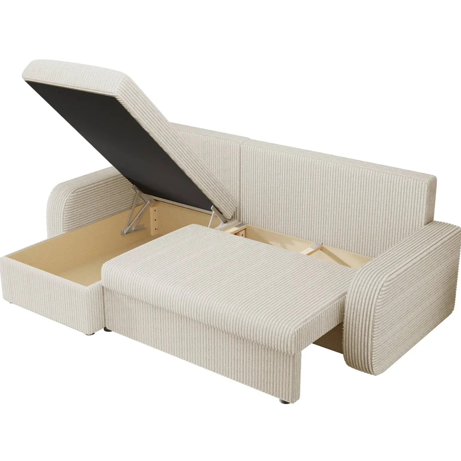 Divano angolare letto 238x147cm 3 posti velluto a coste beige Flow