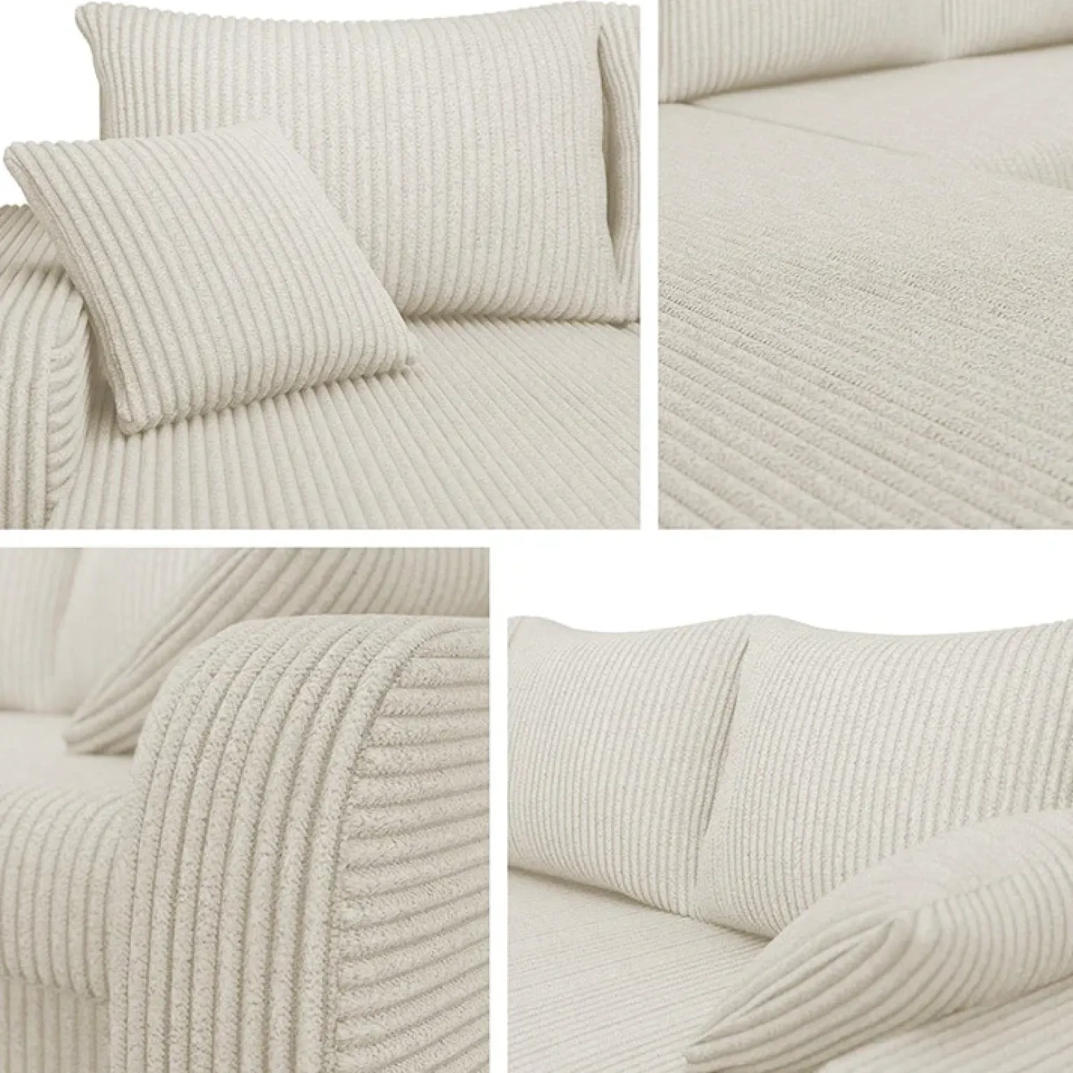 Divano angolare letto 238x147cm 3 posti velluto a coste beige Flow