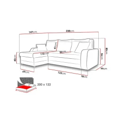 Divano angolare letto 238x147cm 3 posti grigio nero Flow