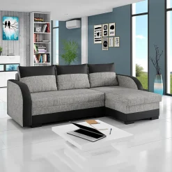 Divano angolare letto 230x140cm 3 posti grigio chiaro nero Metz