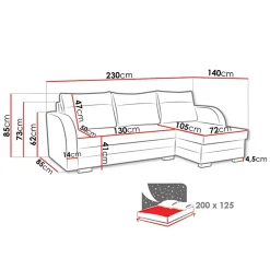 Divano angolare letto 230x140cm 3 posti grigio chiaro nero Metz