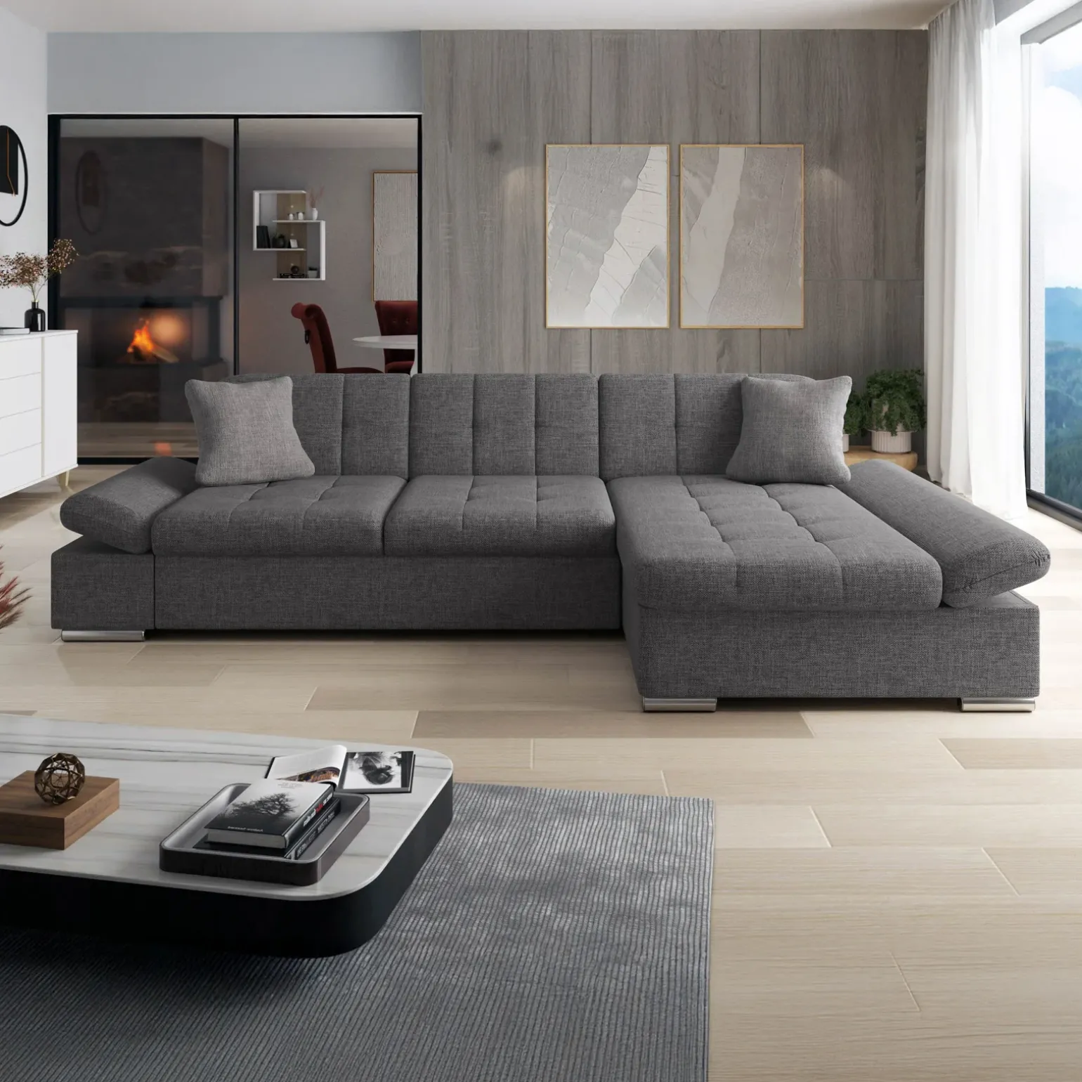Divano con angolo a destra 4 posti 278x161cm grigio Artemio