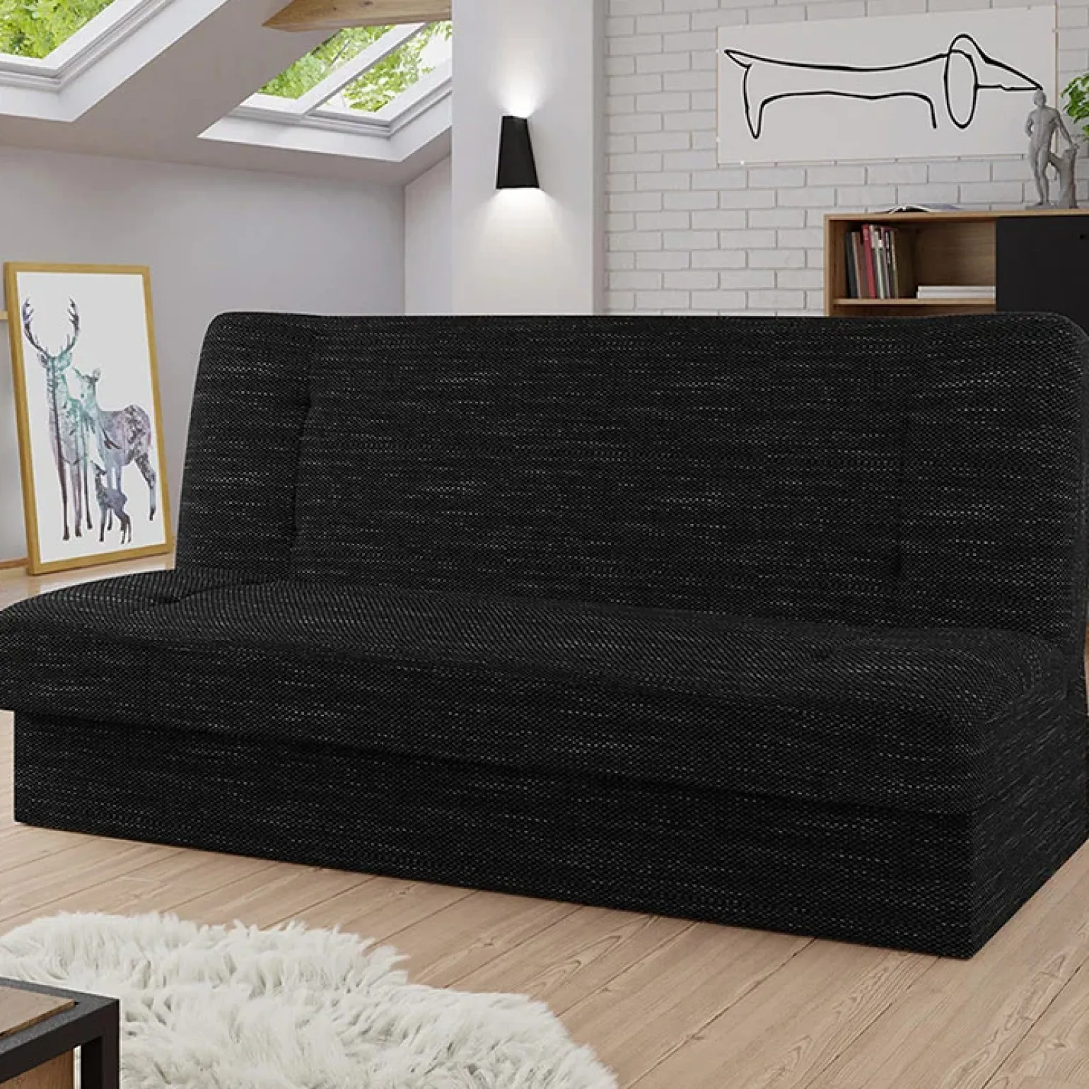 Divano letto 2 posti 192cm matrimoniale senza braccioli grigio nero Joby