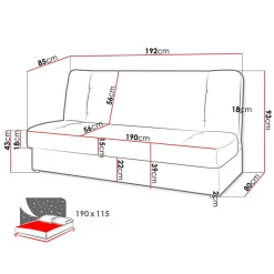 Divano letto 2 posti matrimoniale senza braccioli 192cm grigio beige Joby