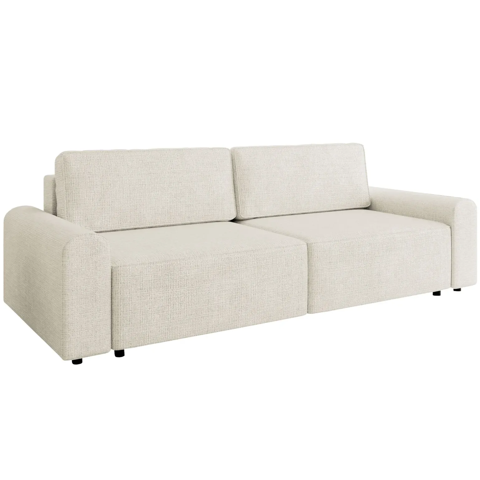 Divano letto 3 posti 240x95 cm con box contenitore a trama sottile beige Olivon