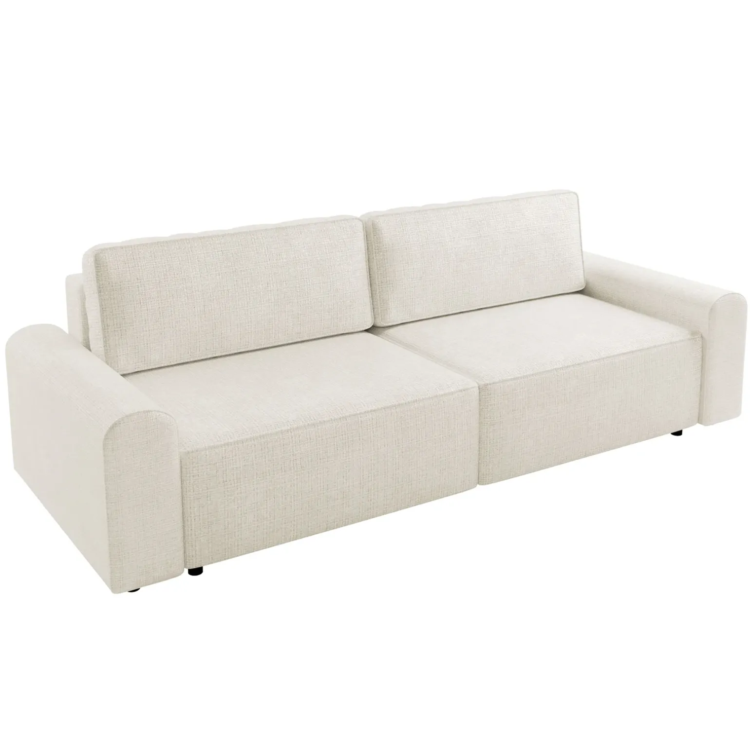 Divano letto 3 posti 240x95 cm con box contenitore a trama sottile beige Olivon