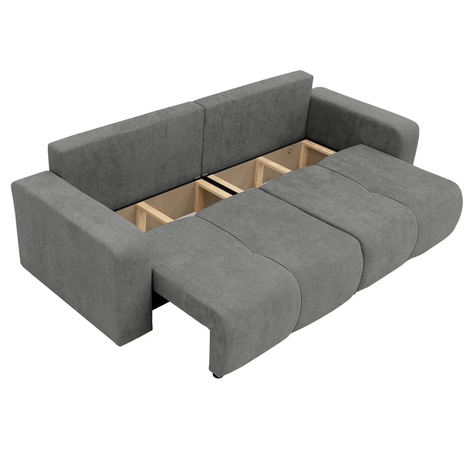 Divano letto 3 posti 248x90cm con contenitore in tessuto velo grigio scuro Floty
