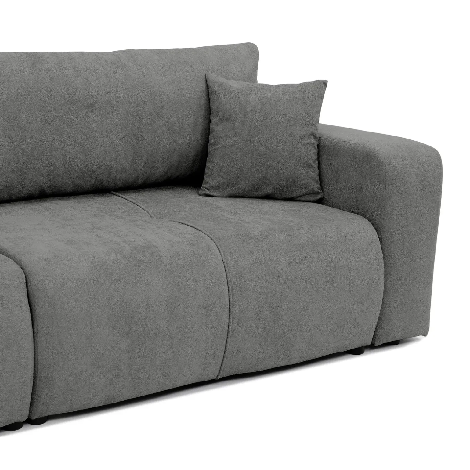 Divano letto 3 posti 248x90cm con contenitore in tessuto velo grigio scuro Floty