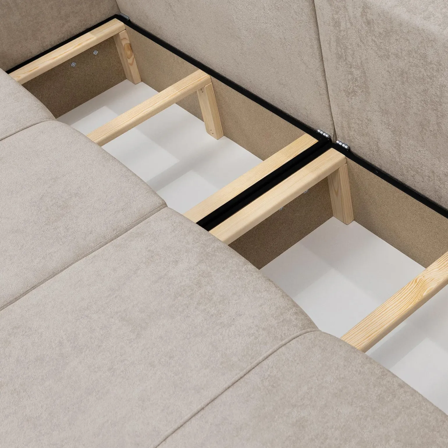 Divano letto 3 posti 248x90cm con contenitore in tessuto velo beige Floty
