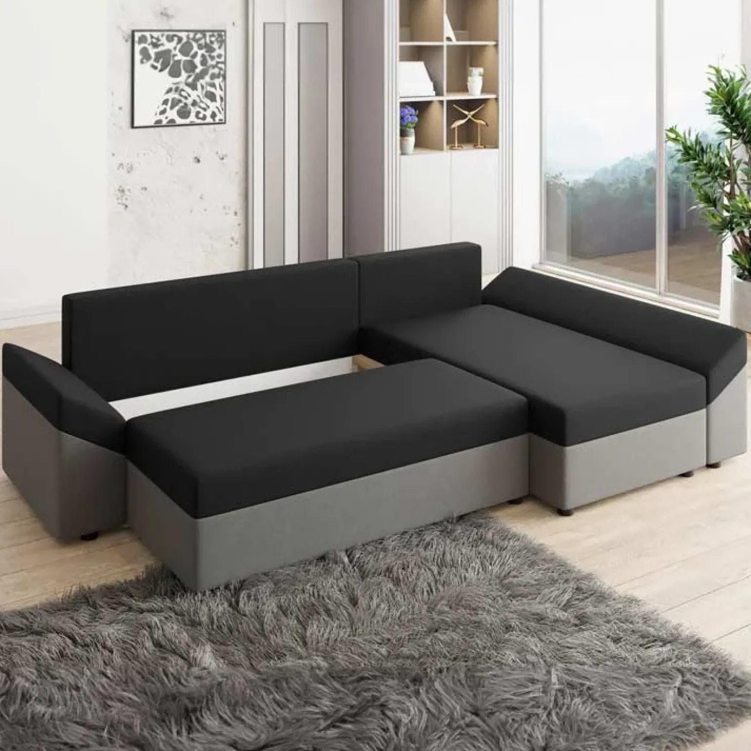 Divano letto 3 posti 240x145cm matrimoniale angolare grigio nero Appia