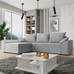 Divano letto 3 posti 240x145cm matrimoniale angolare velluto a coste grigio Appia