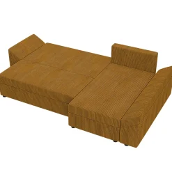 Divano letto 3 posti 240x145cm matrimoniale angolare velluto a coste senape ocra Appia