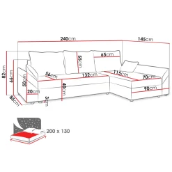 Divano letto 3 posti 240x145cm matrimoniale angolare velluto a coste senape ocra Appia