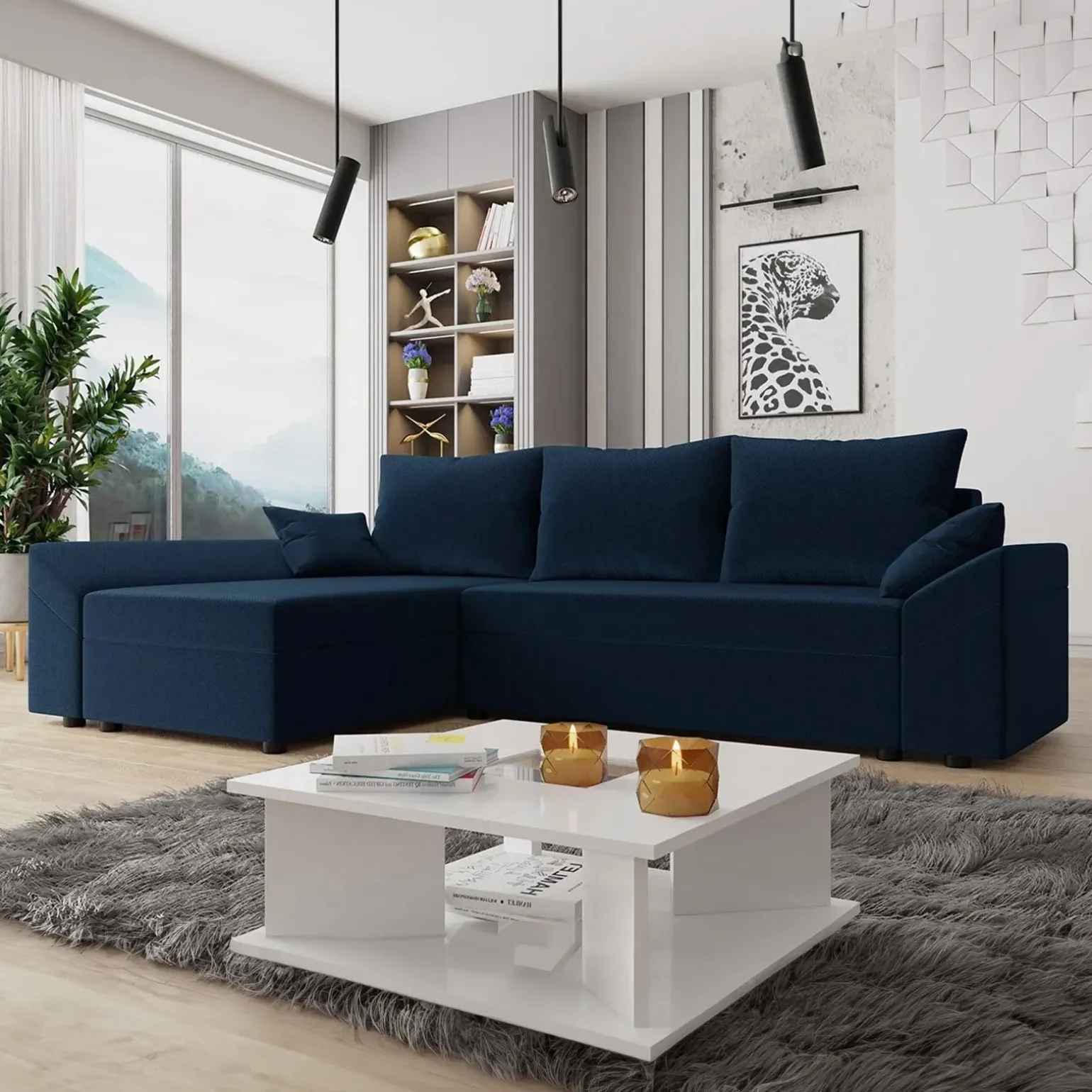 Divano letto 3 posti 240x145cm matrimoniale angolare blu Appia