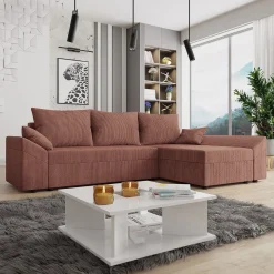 Divano letto 3 posti 240x145cm matrimoniale angolare velluto a coste rosa Appia