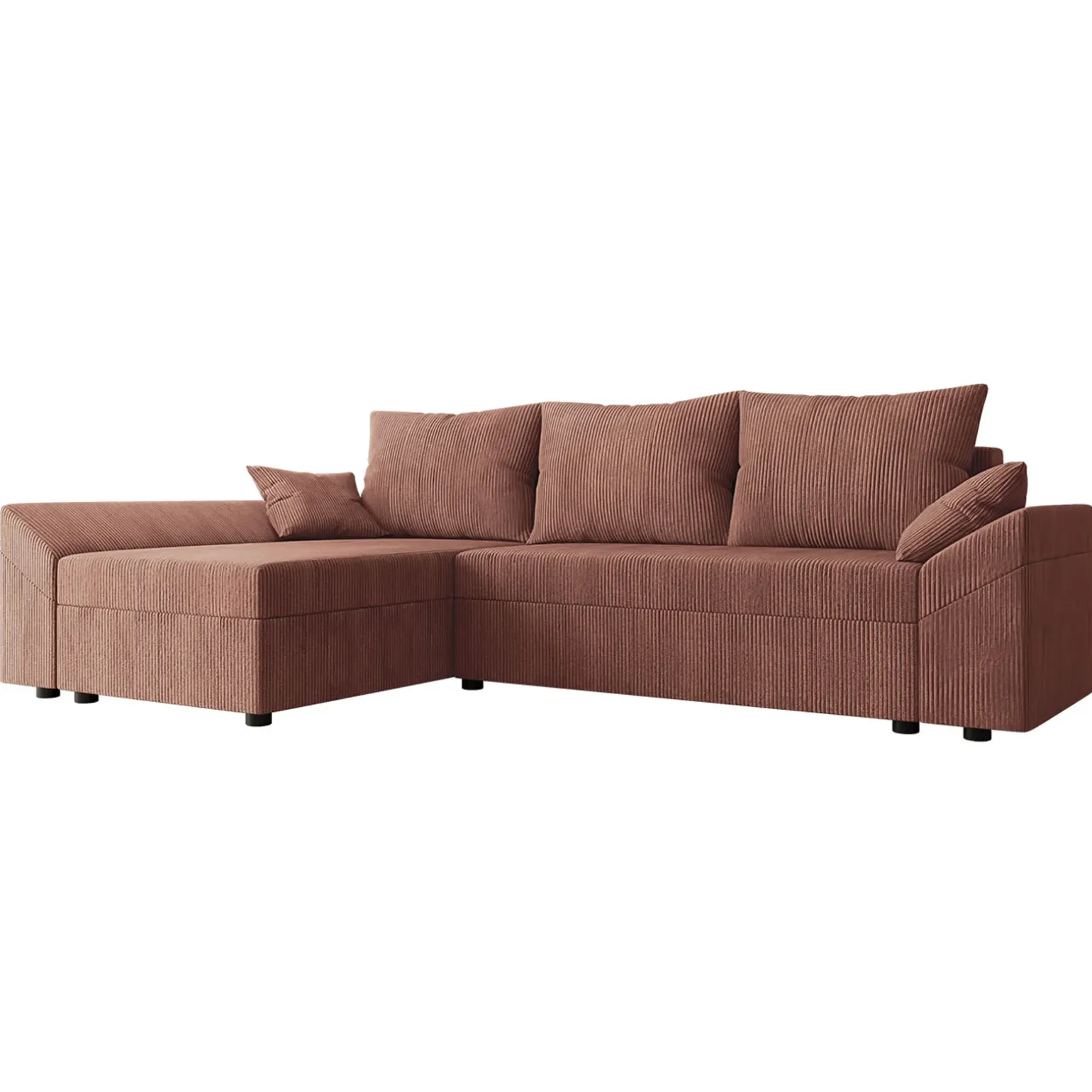 Divano letto 3 posti 240x145cm matrimoniale angolare velluto a coste rosa Appia