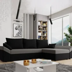 Divano letto 3 posti 240x145cm matrimoniale angolare nero grigio Appia