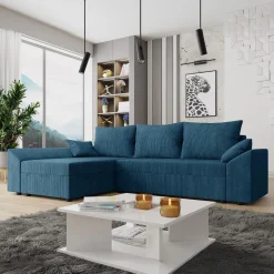 Divano letto 3 posti 240x145cm matrimoniale angolare velluto a coste blu Appia