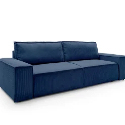Divano letto 3 posti 257x106cm velluto a coste blu Snuggle