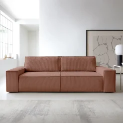 Divano letto 3 posti 257x106cm velluto a coste rosa Snuggle