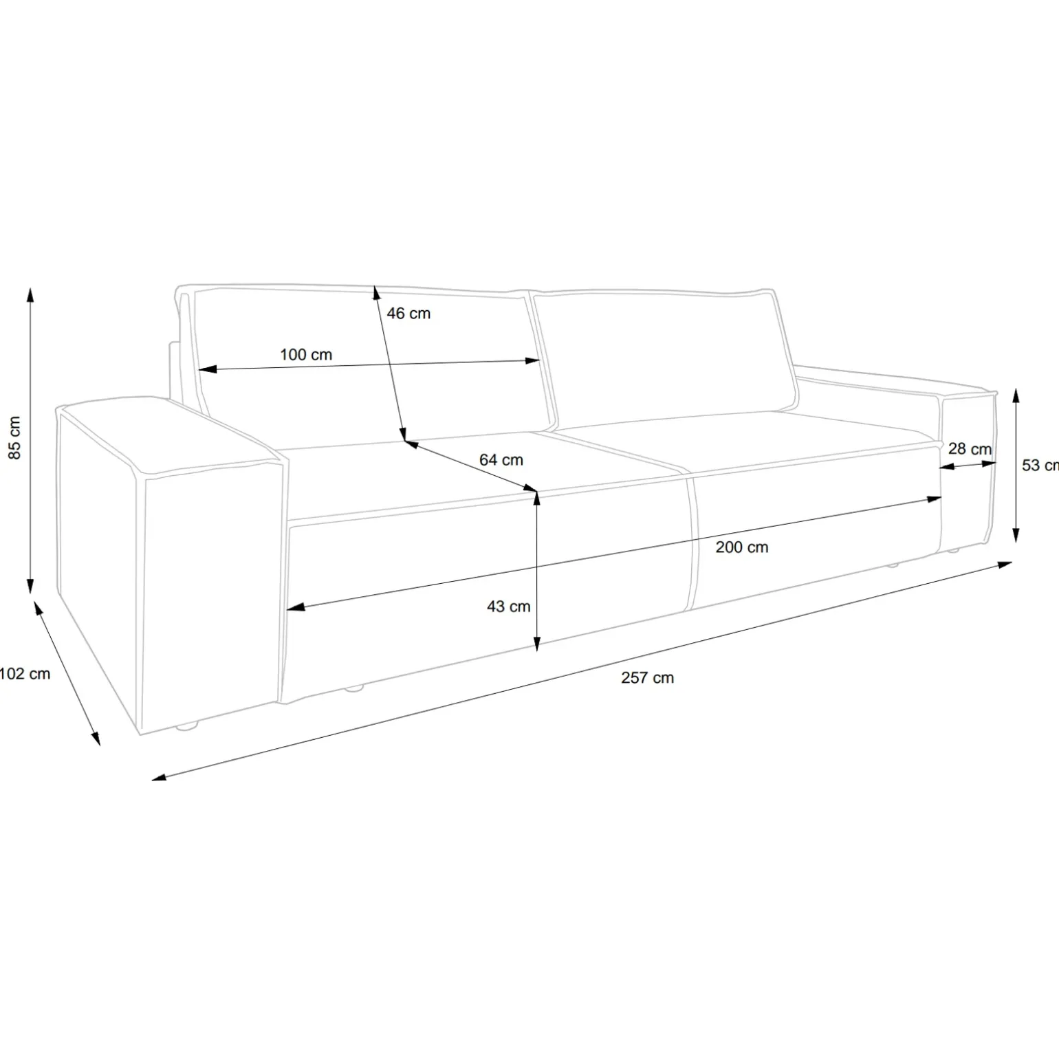 Divano letto 3 posti 257x106cm velluto a coste rosa Snuggle