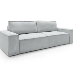 Divano letto 3 posti 257x106cm velluto a coste grigio chiaro Snuggle