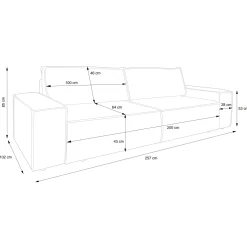 Divano letto 3 posti 257x106cm velluto a coste marrone Snuggle