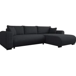 Divano letto angolare 4 posti 285x188cm con contenitore tessuto velluto a coste nero Soft