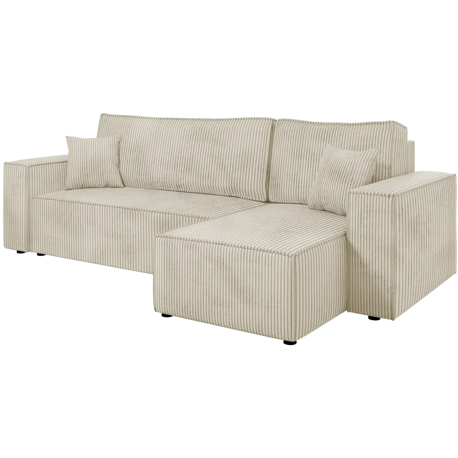 Divano letto angolare 3 posti 244x145cm con box contenitore velluto a coste beige Ploffy