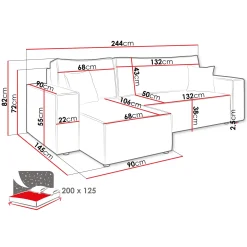 Divano letto angolare 3 posti 244x145cm con box contenitore velluto a coste beige Ploffy