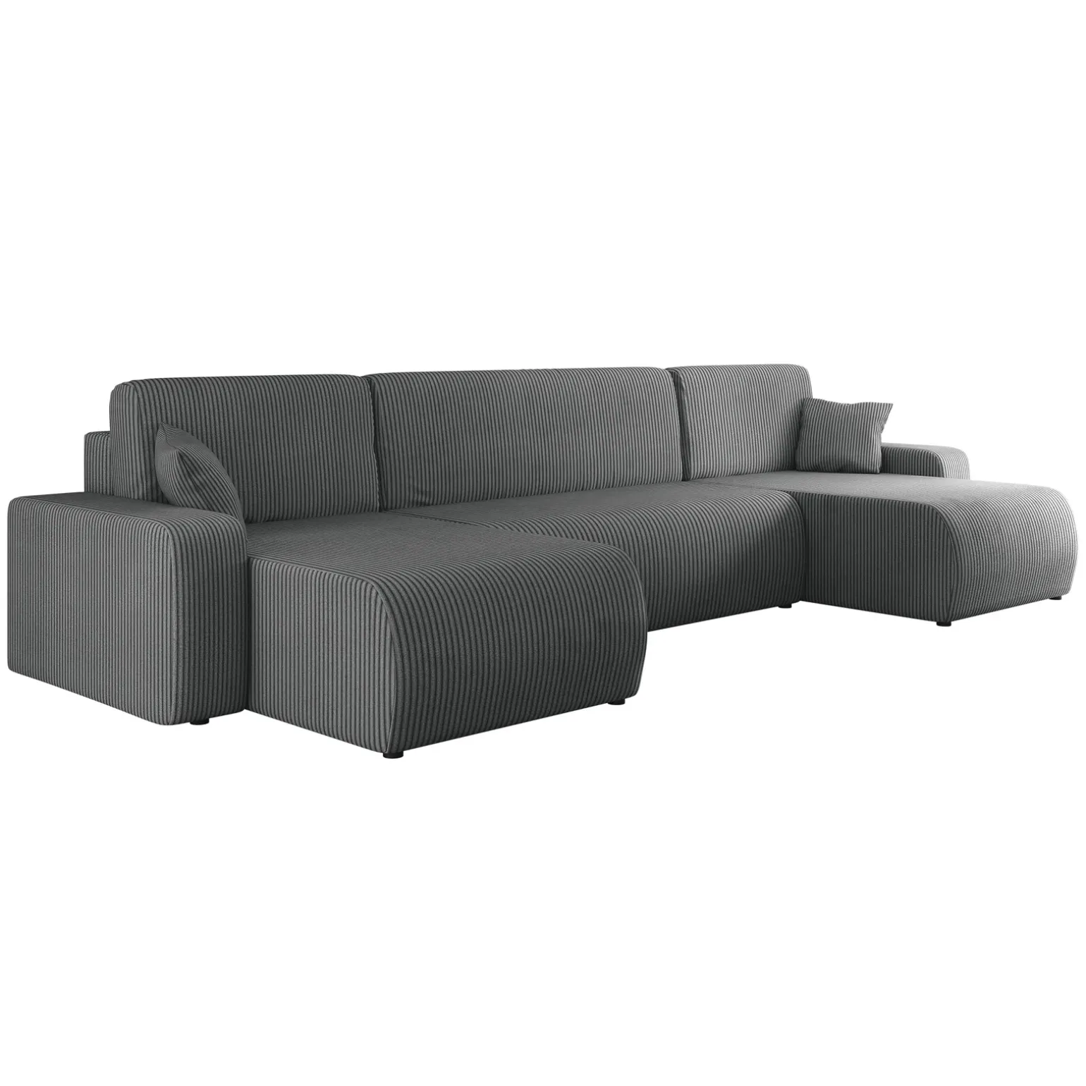 Divano letto angolare 5 posti 312x145cm con contenitore a coste antracite Slurp