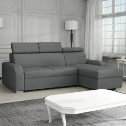 Divano letto angolare 3 posti 235x170cm con box contenitore grigio Tebro