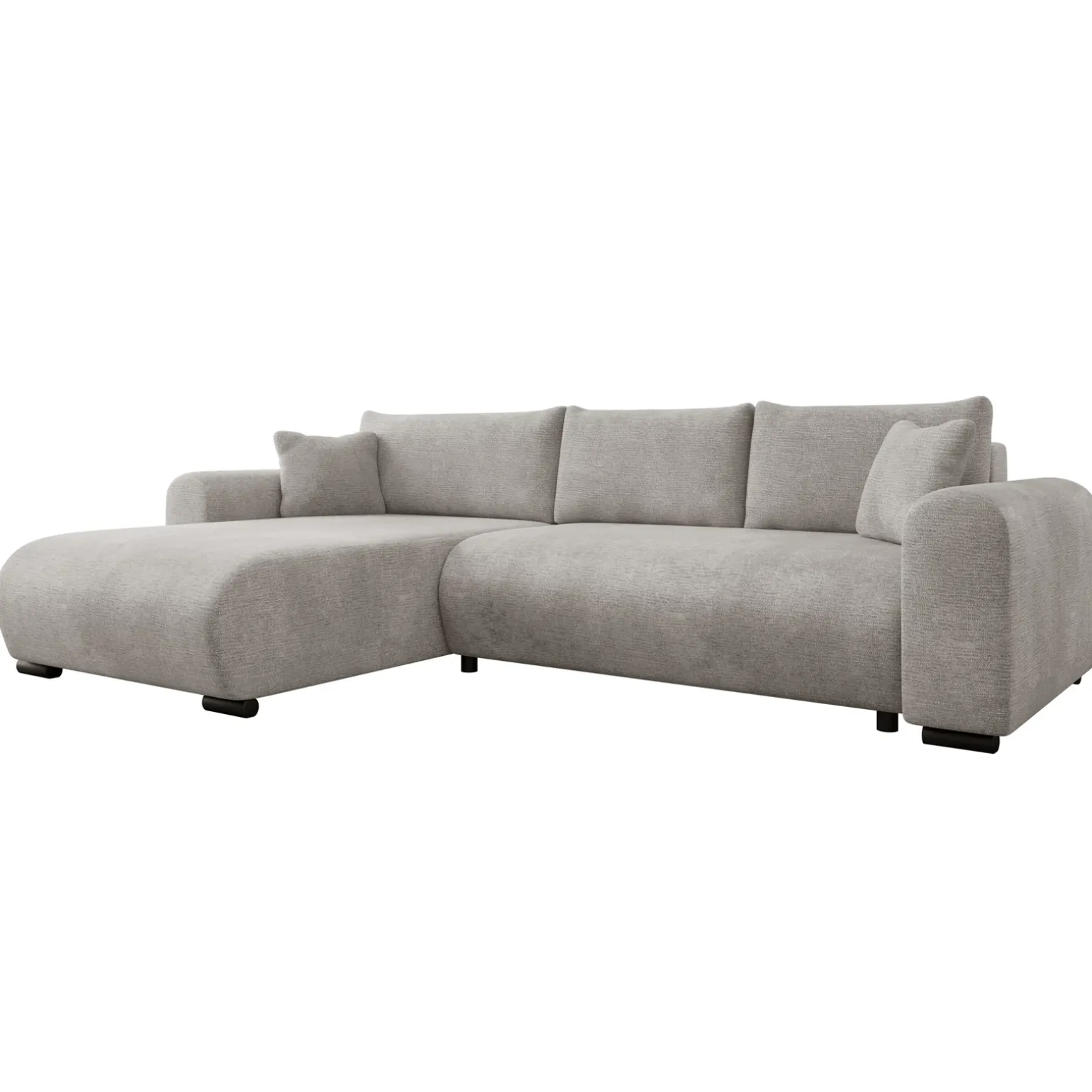 Divano letto angolare 4 posti 285x188cm con contenitore imbottito tessuto grigio Soft