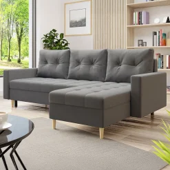 Divano letto angolare 3 posti 231x147cm con box contenitore grigio Venezia