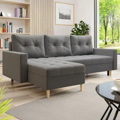 Divano letto angolare 3 posti 231x147cm con box contenitore grigio Venezia