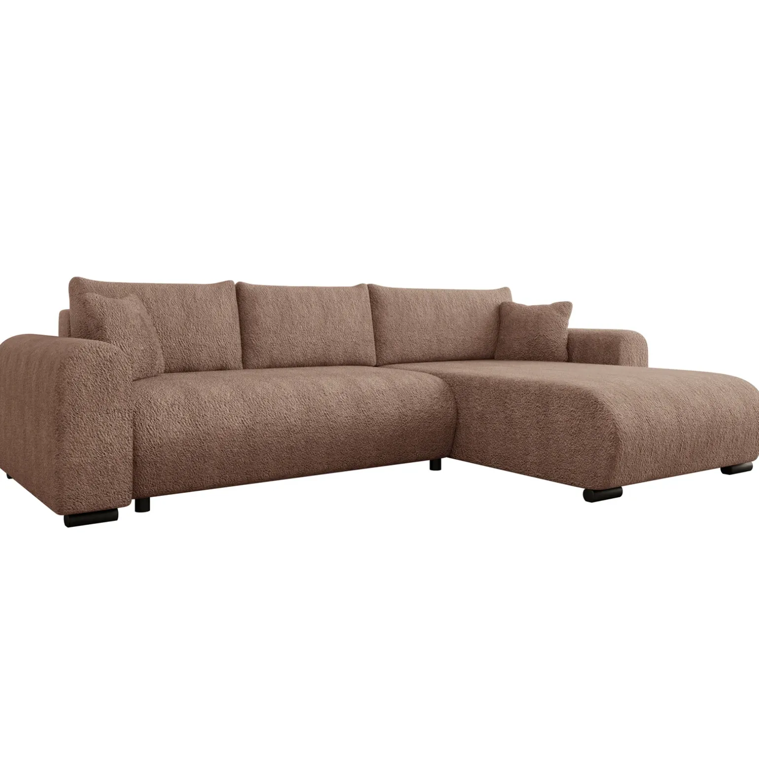 Divano letto angolare 4 posti 285x188cm con contenitore tessuto bouclé marrone chiaro Soft