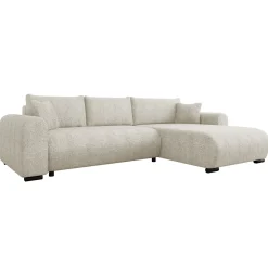Divano letto angolare 4 posti 285x188cm con contenitore tessuto bouclé beige chiaro Soft