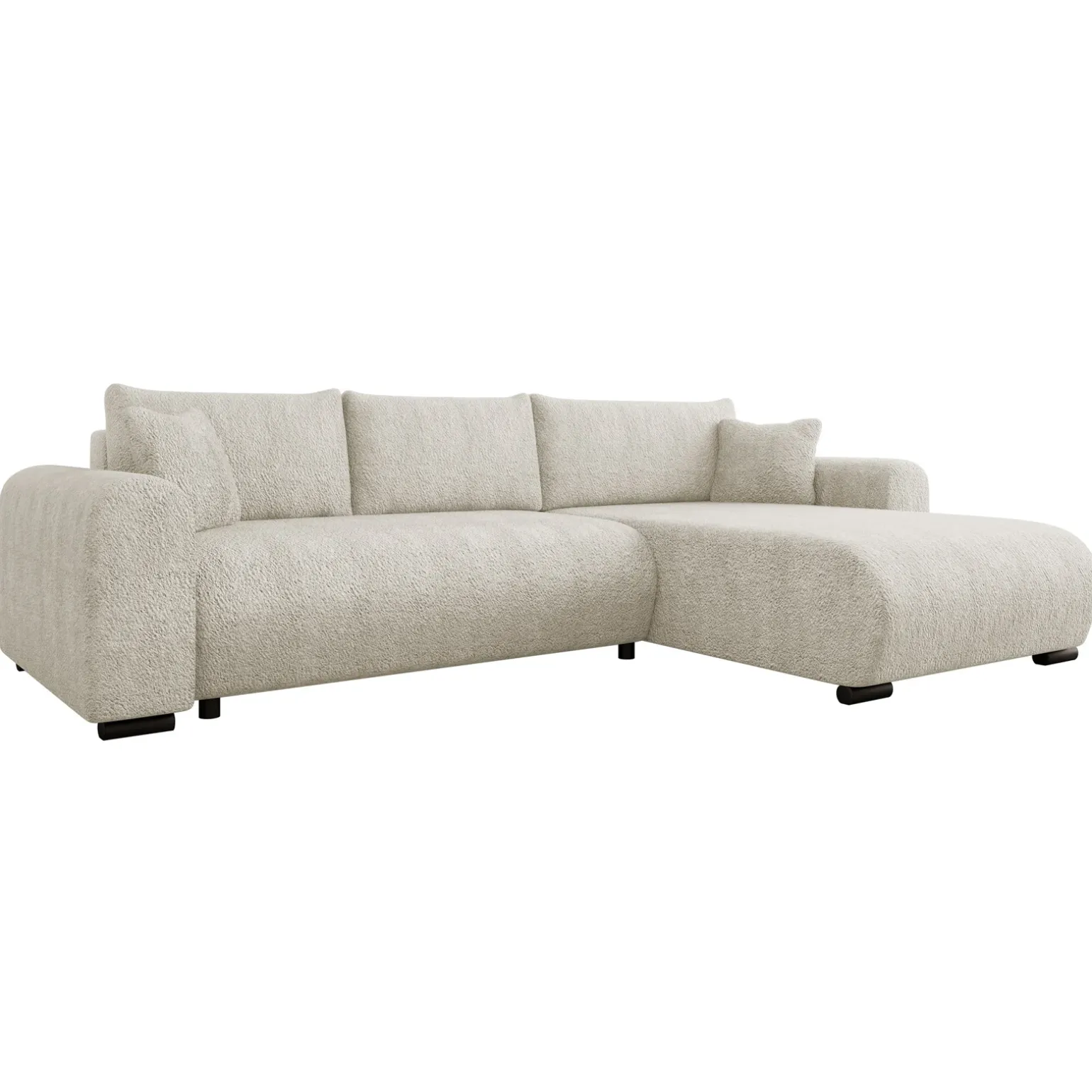 Divano letto angolare 4 posti 285x188cm con contenitore tessuto bouclé beige chiaro Soft