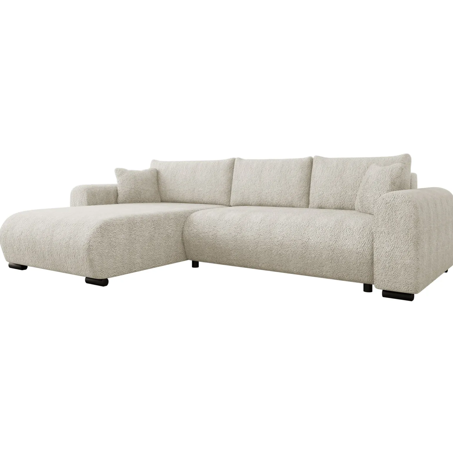 Divano letto angolare 4 posti 285x188cm con contenitore tessuto bouclé beige chiaro Soft