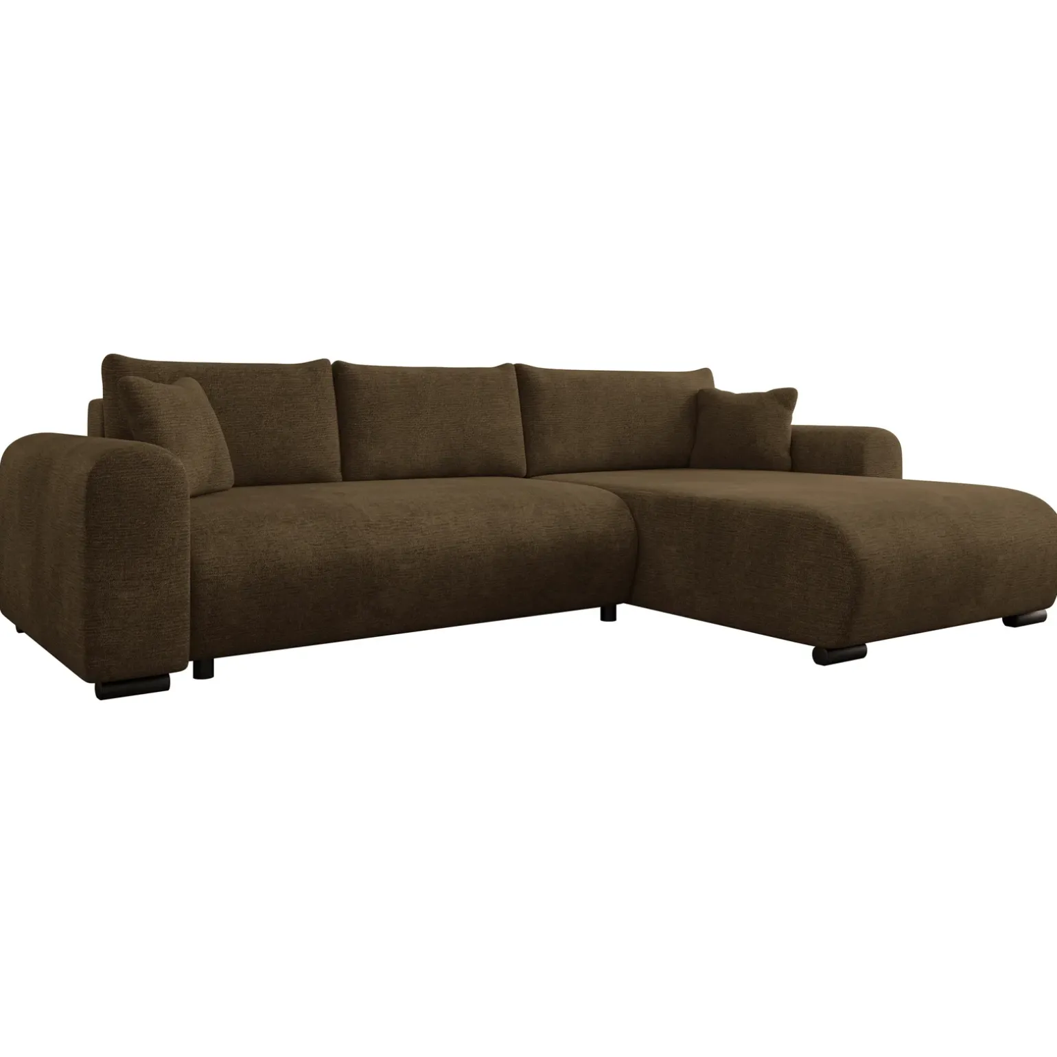 Divano letto angolare 4 posti 285x188cm con contenitore imbottito tessuto marrone Soft