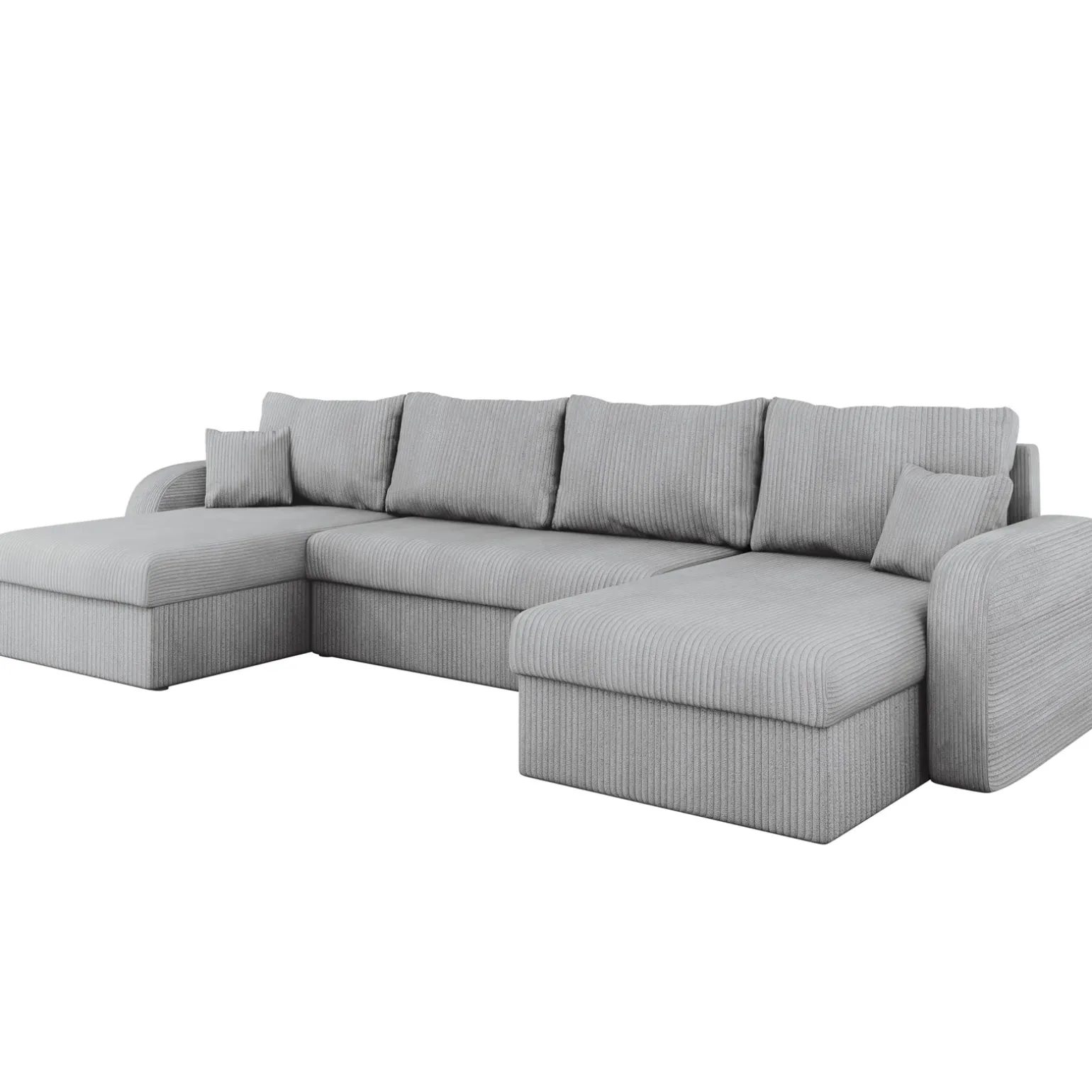Divano letto angolare 5 posti 304cm con contenitore velluto a coste grigio Assunta