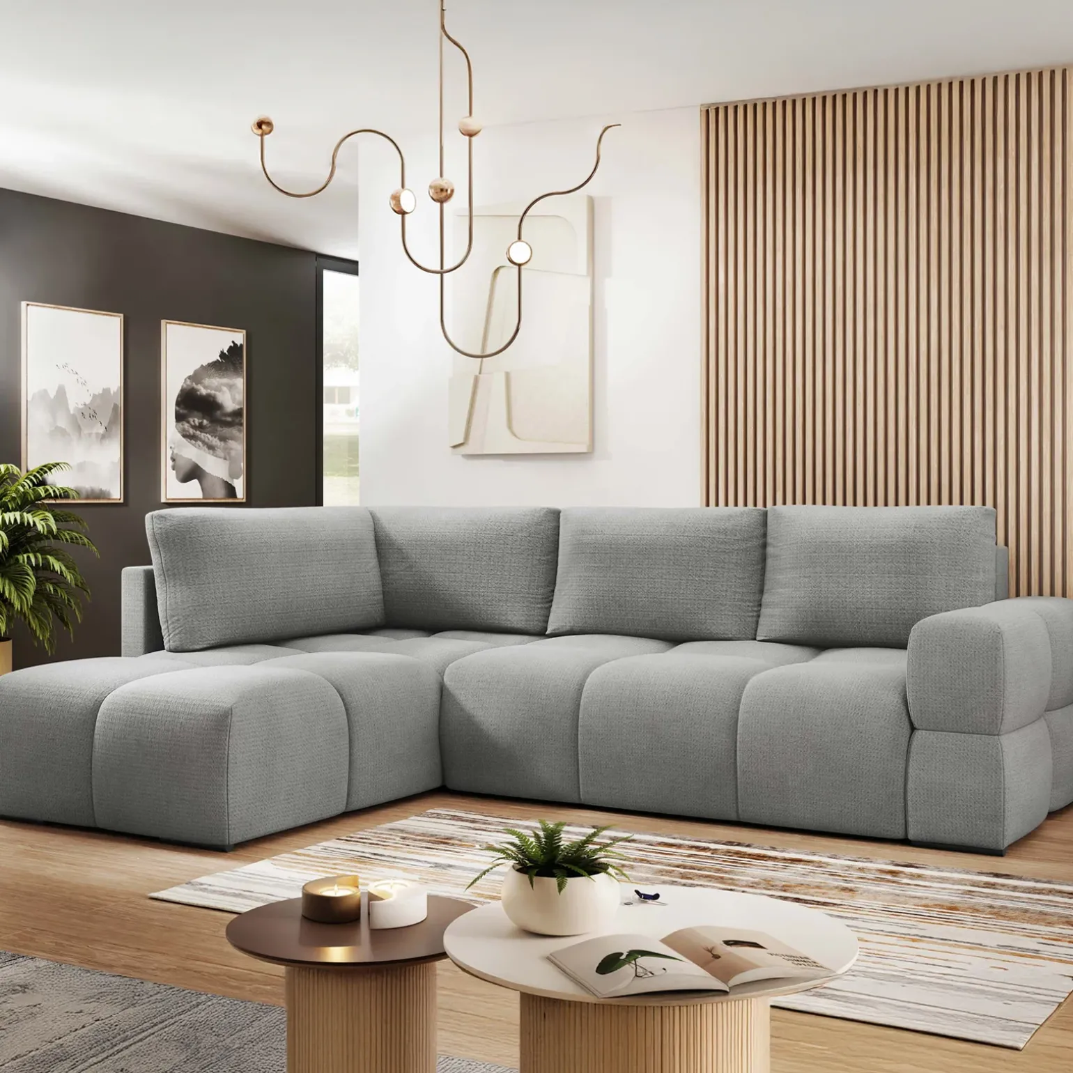 Divano letto angolare 3 posti 267x185cm box contenitore grigio Sottovoce